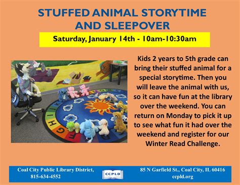 Stuffed Animal Storytime And Sleepover Coal City Public Library District