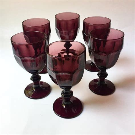 Purple Goblets Libbey Plum Wine Glasses Set Of 5 Amethyst Etsy Purple Wine Glasses Red Wine