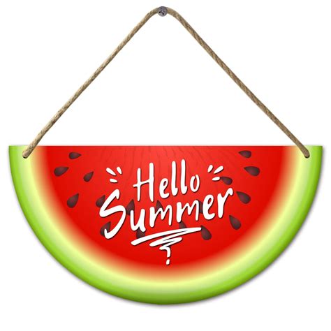 Eveokoki Watermelon Door Sign Hello Summer Door Hanger Wood Front Door