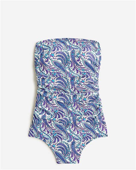 J Crew Ruched Bandeau One Piece Swimsuit In Purple Paisley For Women