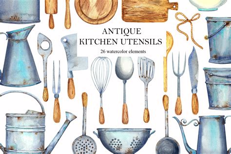 Watercolor ANTIQUE KITCHEN UTENSILS | Graphic Objects ~ Creative Market