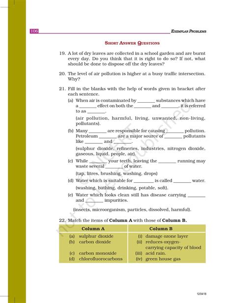 Ncert Exemplar Book For Class 8 Science Chapter 18 Pollution Of Air And Water