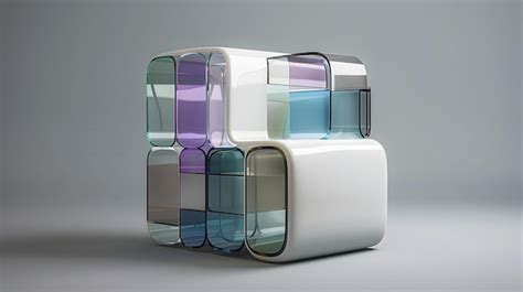 Premium Photo Modular Futuristic Cuboid With Vibrant Colored Glass Panels On Minimalist Gray