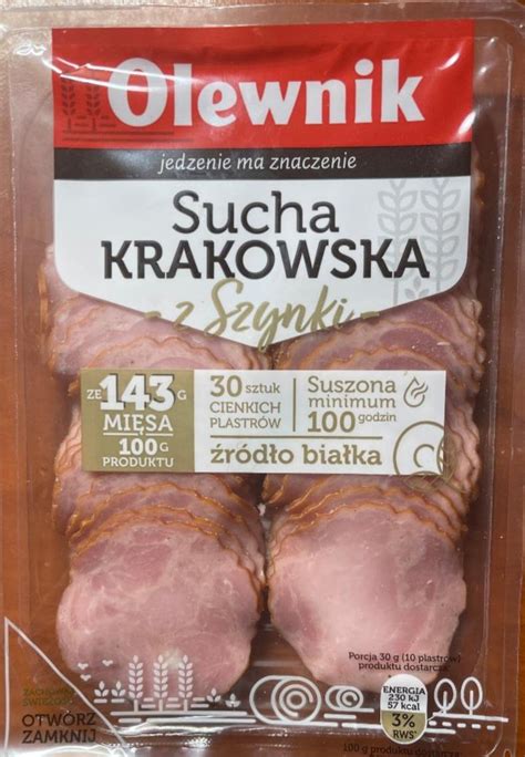 Krakowska sucha z szynki Olewnik kalorie kJ i wartości odżywcze