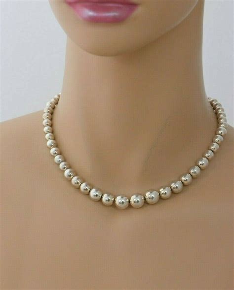 Tiffany Sterling Silver Graduated Bead Necklace Long Etsy