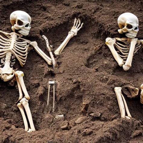 Archaeological Search Two Human Skeletons Half Buried Stable Diffusion