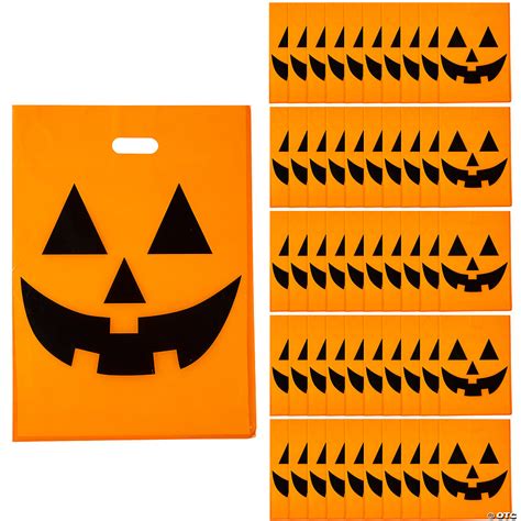 12 X 17 Bulk Large Jack O Lantern Halloween Plastic Goody Bags 50