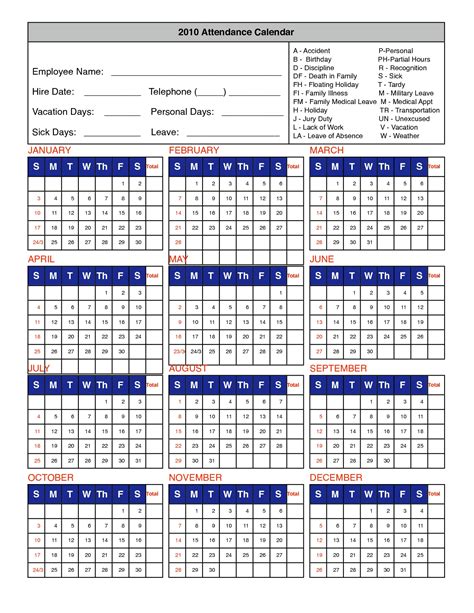 Free Printable 2020 Employee Attendance Sheet - Template Calendar Design