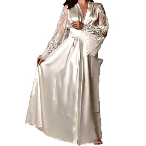 Viworld Lingerie Women Silk Lace Robe Dress Satin Nightdress Nightgown Sleepwear Walmart