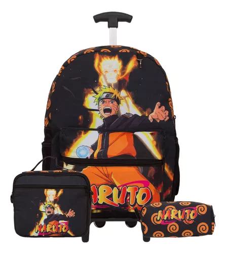 Kit Bolsa Escolar Masculina Naruto Carrinho Resistente Tam G