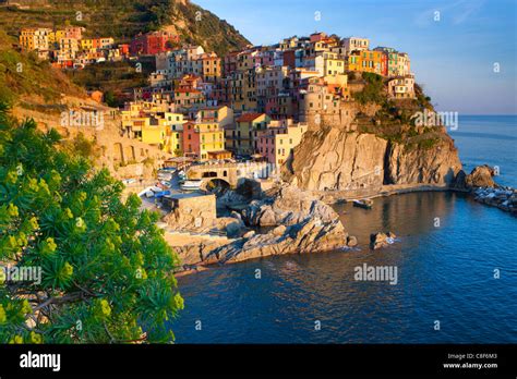 Manarola Italy Europe Liguria Cinque Terre Sea Mediterranean Sea