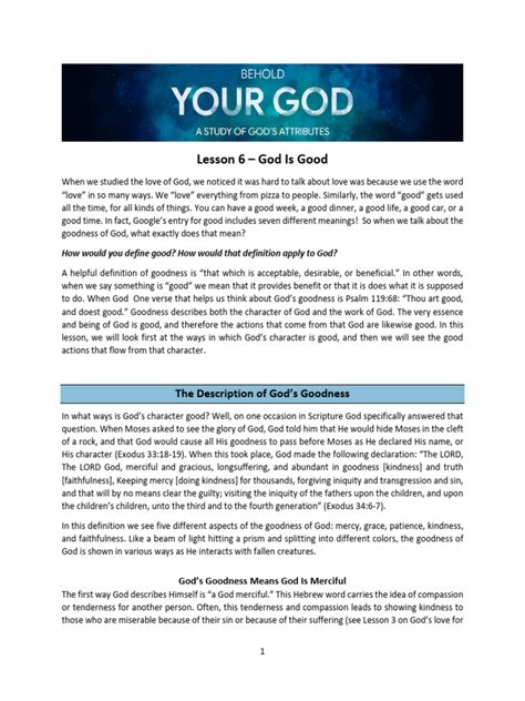 Lesson 6 God Is Good Pdf Mercy God