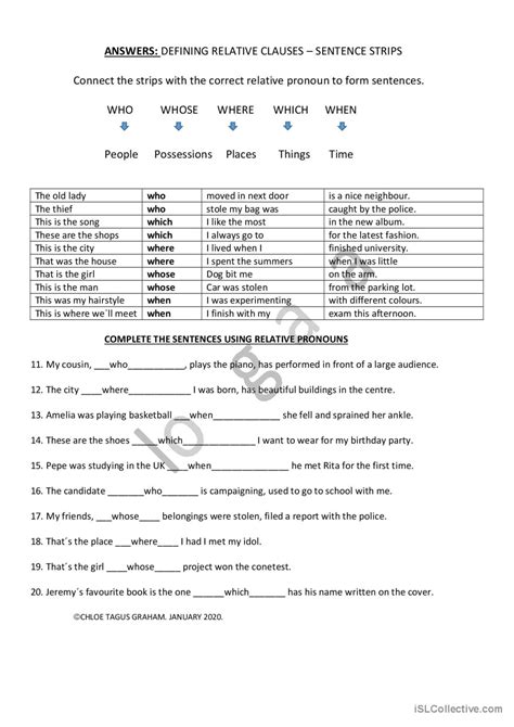 Defining Relative Clauses General Gr English Esl Worksheets Pdf And Doc