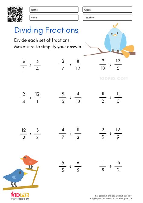 Dividing Fractions Worksheets for Kids - Kidpid