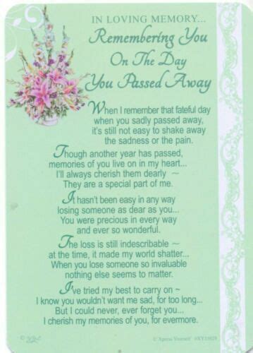 Grave Memorial Card Graveside Funeral Loving Memory Verse Remembrance