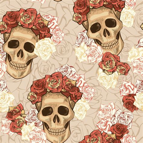 Seamless Pattern With Skull And Flowers 1271953 Vector Art At Vecteezy