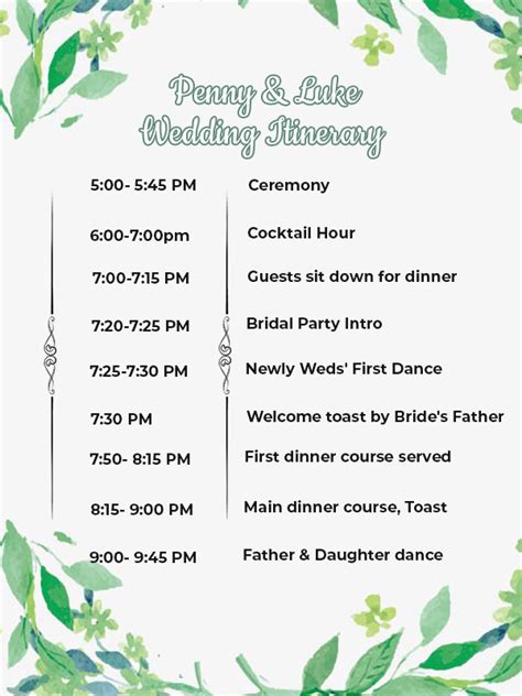 Wedding Itinerary Customizable Psd Design Template Template