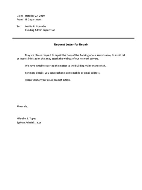 Letter Of Repair Request Pdf