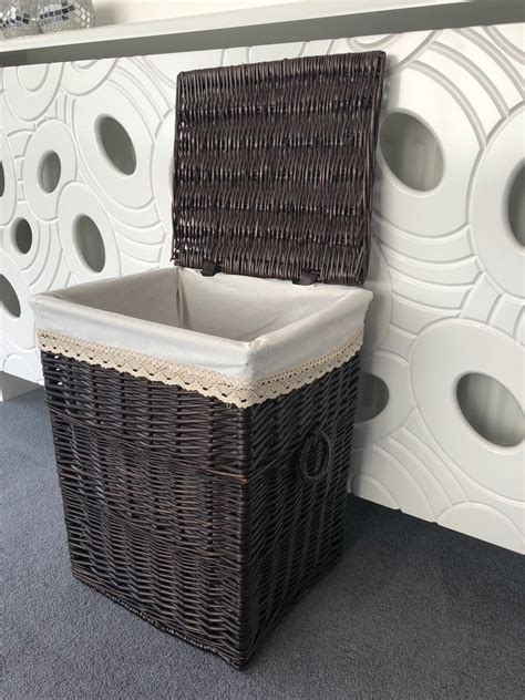 Large Dark Brown Chestnut Wicker Laundry Basket Shabby Chic Etsy