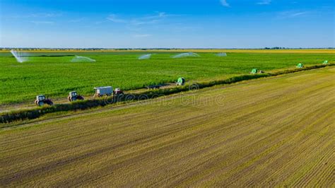 Aerial View On High Pressure Agricultural Water Sprinkler Sprayer