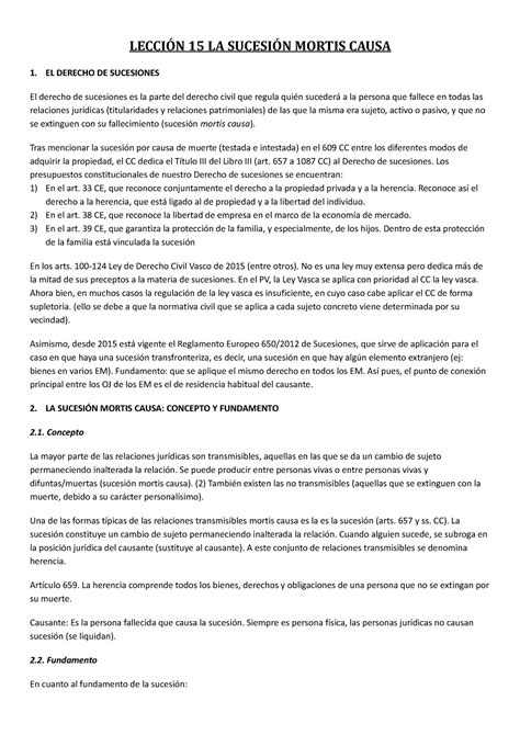 TEMA 15 Sucesiones APUNTES UPV EHU LECCIÓN 15 LA SUCESIÓN MORTIS