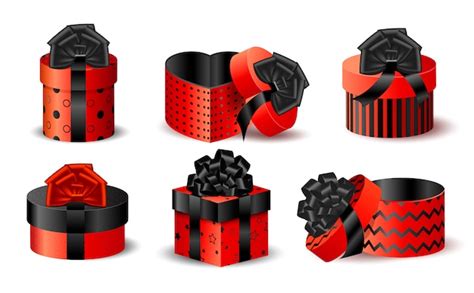 Premium Vector Round Packing Red Box 3d With Black Bow And Ribbon