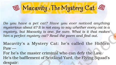 Class 8th Macavity The Mystery Cat Poem With QUESTIONS ANSWERS YouTube