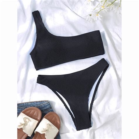 Buy Women Swimsuits Female Sexy Bikini One Shoulder Bikinis Set High