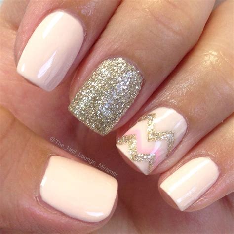 Nude Gold Glitter Chevron Nail Art Design Fancy Nails Trendy Nails