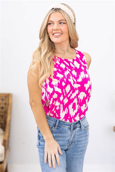 Fuchsia Abstract Woven Sleeveless Top · Filly Flair