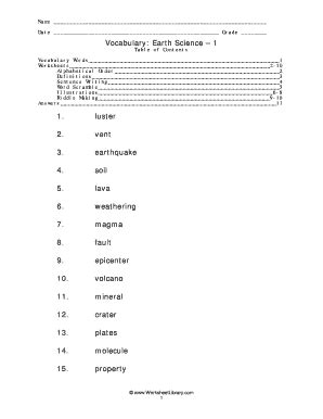 Fillable Online Earth Science Vocabulary The Earth Is A Big Place And