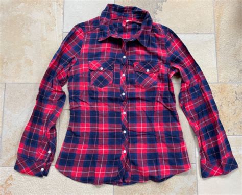 Neu H M Damen Flanell Hemd Bluse Karo Kariert Holzf Llerhemd Rot Blau