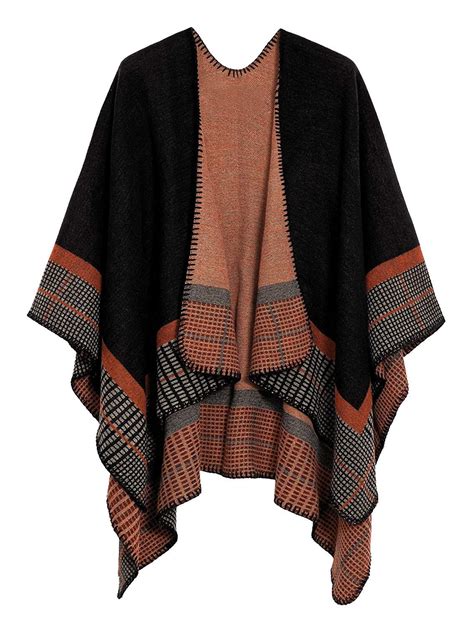 Urban CoCo Women S Color Block Shawl Wrap Open Front Poncho Cape Open