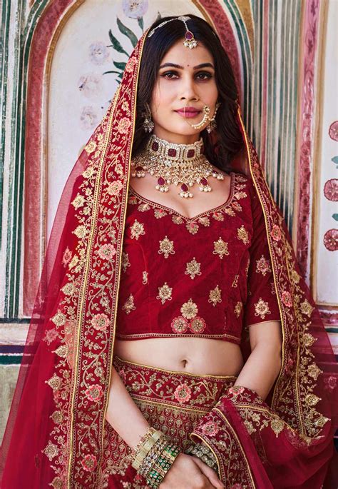 Maroon Velvet Bridal Lehenga Choli