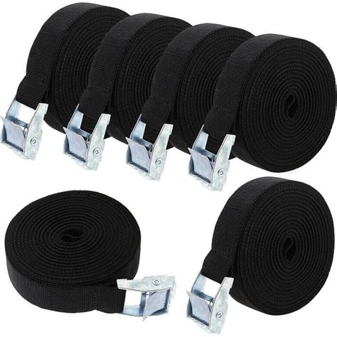 Lot de 6 Sangles d arrimage Réglables et Résistantes 5 m x 25 mm Noir