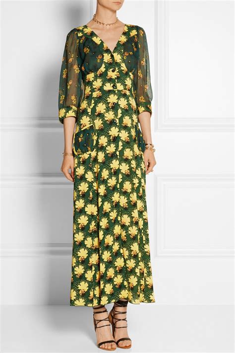 Anna Sui Floral Print Crepe And Silk Chiffon Maxi Dress Maxi Dress