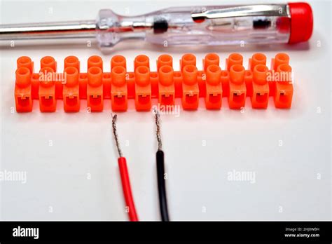 Terminal Block With Cable Pliers And Screwdriver Stock Photo Alamy