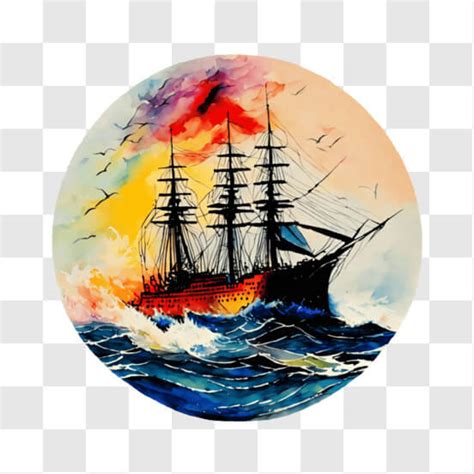 Baixe Pintura Em Aquarela De Navio Antigo No Oceano Png Creative Fabrica