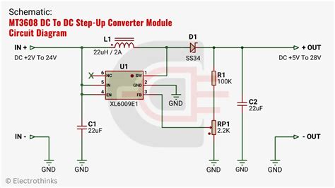 Schematic Of MT3608 DC To Dc Step Up Converter Module Circuit