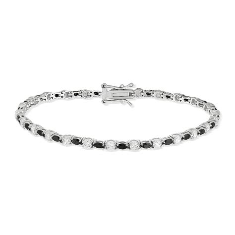 Bracelet Argent 925 Pierres Imitation Noires Et Zirconias 18 Cm MATY