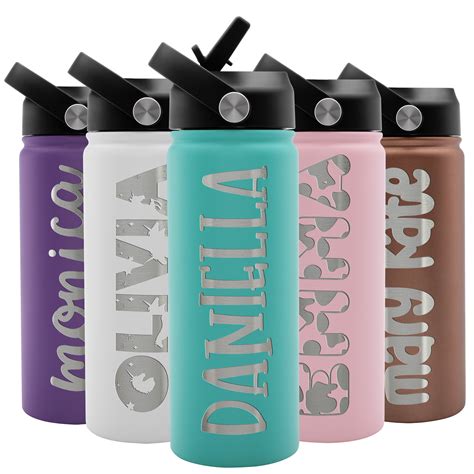 Kids Water Bottle Personalized W Straw Lid Double Wall Insulated 18