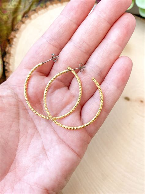 Textured Brass Hoop Earrings Boho Hoop Earrings Simple Hoop Earrings