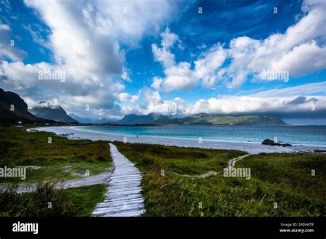 Rambergstranda beach at Flakstadoya island, Lofoten, Norway Stock Photo ...