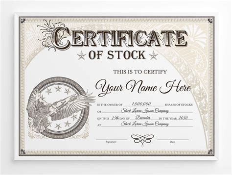 Customizable Certificate of Stock Vintage Style Template - Posh Park