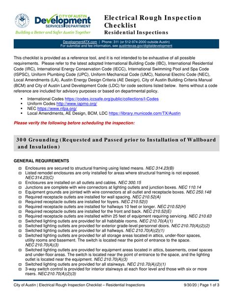 City Of Austin Texas Electrical Rough Inspection Checklist