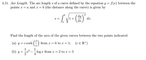 SOLVED 4 11 Arc Length The Arc Length Of A Curve Defined By The