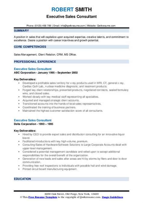 Executive Sales Consultant Resume Samples Qwikresume