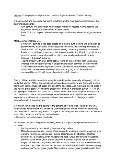 Week 7 Lecture And Seminar Notes Lecture Changing Of Burial