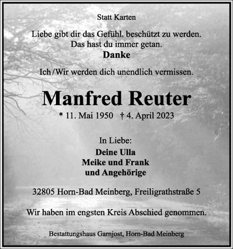 Traueranzeigen Von Manfred Reuter LZ Trauer