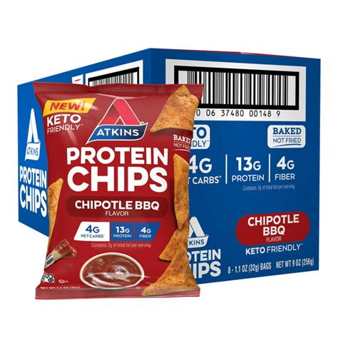 Atkins Protein Chips 8 Pack 11oz Chipotle Bbq